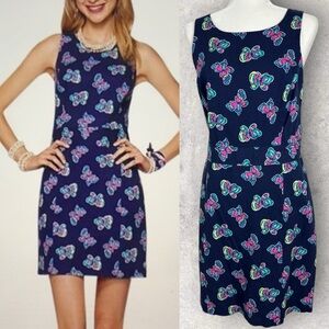Lilly Pultizer Butterfly Navy Blue Dress Womens Size 12 Back Cut Out Skater Mini